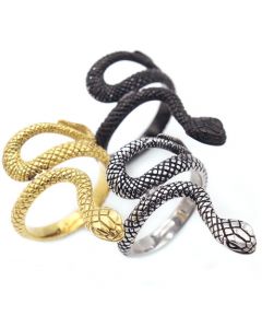 **COI Titanium Black/Gold Tone/Silver Snake Ring-8256BB