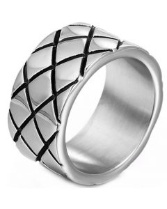 **COI Titanium Black Silver Grooves Ring-8267BB