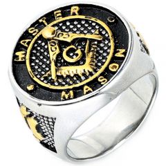 **COI Titanium Black Gold Tone/Silver Masonic Freemason Ring-8356BB