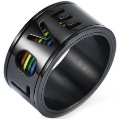 **COI Titanium Black/Silver Rainbow Pride Love Ring-8365BB