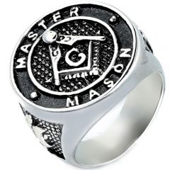 **COI Titanium Black Silver Masonic Freemason Ring-8383BB
