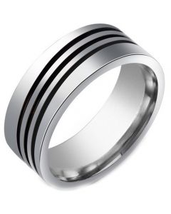 **COI Titanium Black Silver Ring With Triple Lines-8393BB