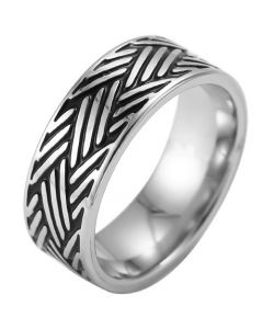 **COI Titanium Black Silver Grooves Ring-8396BB