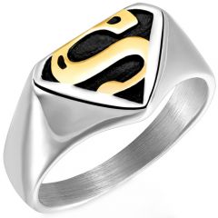 **COI Titanium Black Gold Tone/Silver Super Man Ring-8436BB