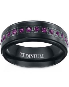 **COI Black Titanium Ring With Purple Cubic Zirconia-8450CC