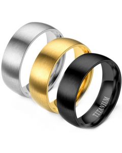 COI Titanium Black /Gold Tone/Silver Dome Court Wedding Band Ring - 3903