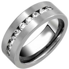 *COI Titanium Pipe Cut Flat Ring With Cubic Zirconia - JT2780
