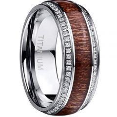 COI Titanium Wood Dome Court Ring With Cubic Zirconia-JT5133