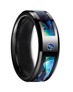 *COI Black Titanium Abalone Shell Ring With Cubic Zirconia-JT5141