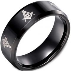 COI Black Titanium Masonic Beveled Edges Ring - JT984A