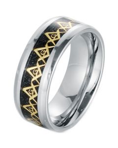 COI Titanium Gold Tone Masonic Ring With Carbon Fiber - JT2381