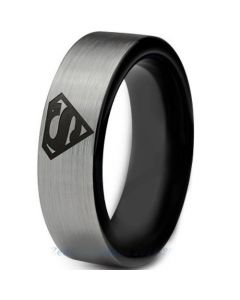 *COI Titanium Black Silver Super Man Pipe Cut Flat Ring - 2776