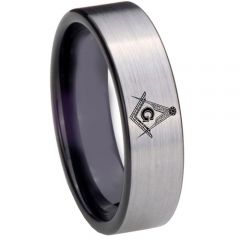 COI Titanium Black Silver Masonic Pipe Cut Flat Ring - 2967