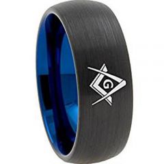 *COI Titanium Black Blue Masonic Dome Court Ring - 3130