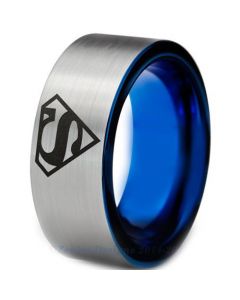 *COI Titanium Blue Silver Super Man Pipe Cut Flat Ring - 3226