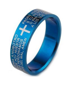 COI Blue Titanium Cross Scripture Pipe Cut Flat Ring-3573