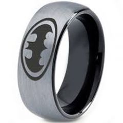 COI Titanium Black Silver Batman Dome Court Ring - 4006
