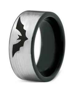 COI Titanium Black Silver Bat Pipe Cut Flat Ring - 4525
