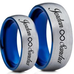 COI Titanium Blue Silver Infinity Custom Names Engraving Ring-5004