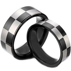 *COI Black Titanium Checkered Flag Pipe Cut Flat Ring - JT4039