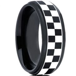 *COI Titanium Black Silver Checkered Flag Ring-2136
