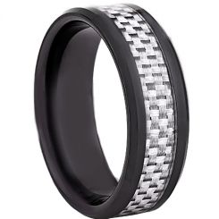 COI Black Titanium Beveled Edges Ring With Carbon Fiber-JT2728