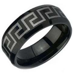 *COI Black Titanium Greek Key Beveled Edges Ring - JT2911A