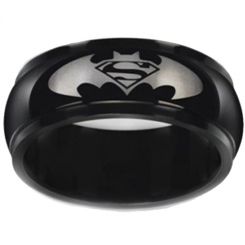*COI Black Titanium Bat Man & Super Man Step Edges Ring - JT1354A