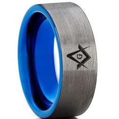 COI Titanium Blue Silver Masonic Pipe Cut Flat Ring-3286