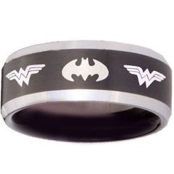 *COI Titanium Bat Man & Wonder Women Beveled Edges Ring-3683