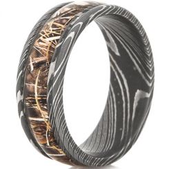 **COI Black Titanium Camo Damascus Beveled Edges Ring-JT3782