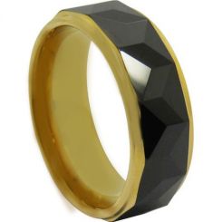 COI Titanium Black Gold Faceted Step Edges Ring - JT3984