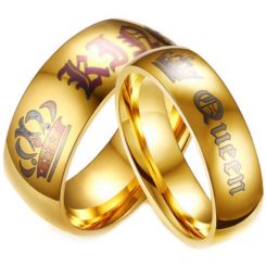 **COI Gold Tone Titanium King Queen Crown Dome Court Ring - 4054