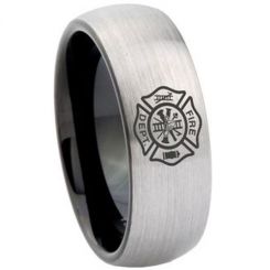 *COI Titanium Black Silver Firefighter Dome Court Ring - 4167