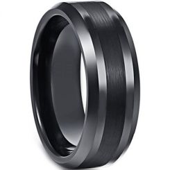 *COI Black Titanium Center Line Beveled Edges Ring - 3861