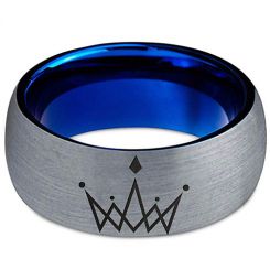 COI Titanium Blue Silver King Crown Dome Court Ring-4567
