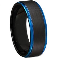 **COI Titanium Black Blue Step Edges Ring-JT5110