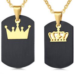 COI Titanium Black Gold Tone King Queen Crown Pendant-5520(Price for a set with 2)