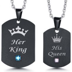 COI Black Titanium King Queen Crown Pendant With Cubic Zirconia-5524(Price for a set with 2)