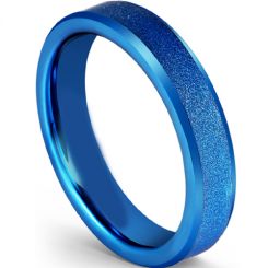 COI Blue Titanium Sandblasted Beveled Edges Ring-5601