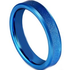 COI Blue Titanium Sandblasted Beveled Edges Ring-5601