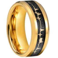 COI Gold Tone Titanium Heartbeat Beveled Edges Ring With Carbon Fiber-5660
