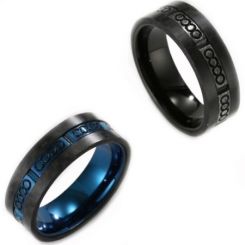 COI Titanium Black/Black Blue Pipe Cut Flat Ring With Carbon Fiber-5801