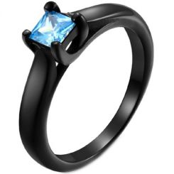 COI Black Titanium Solitaire Ring With Blue/Pink Cubic Zirconia-5824