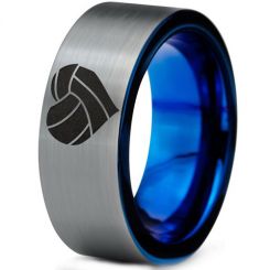 COI Titanium Blue Silver Volley Heart Pipe Cut Flat Ring-5855