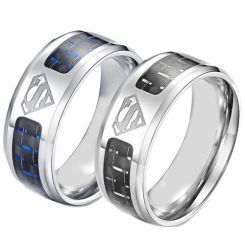 **COI Titanium Superman Ring With Black/Blue Carbon Fiber-5871