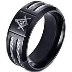 *COI Black Titanium Masonic Ring With Wire-6003