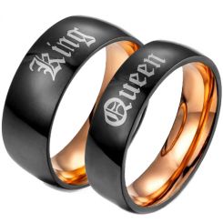 **COI Titanium Black Rose King Queen Dome Court Ring-679AA