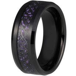 *COI Black Titanium Dragon Beveled Edges Ring With Purple Carbon Fiber-6861