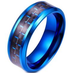 **COI Blue Titanium Beveled Edges Ring With Black Blue/Green/Red Carbon Fiber -6917AA